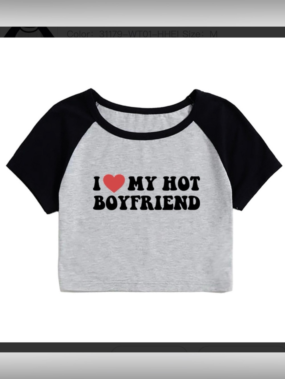 I Love My Hot Boyfriend Grey & Black Raglan Crop Tee
